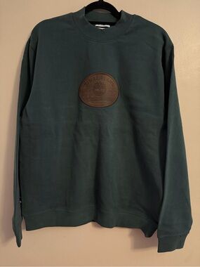 Timberland Dark Teal Crewneck Sweatshirt with Brown Patch Logo